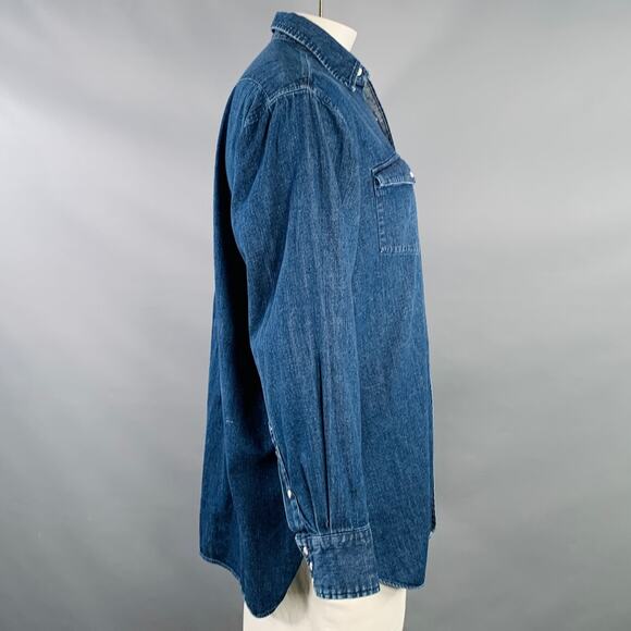 L Indigo Wash Selvedge Cotton Snaps Two Pockets Western Long Sleeve Shirt - Picture 3 of 8